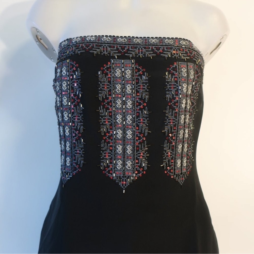 David Meister Black Strapless Dress with Embroidery